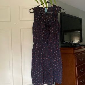 Navy and red dress with collar and front zipper